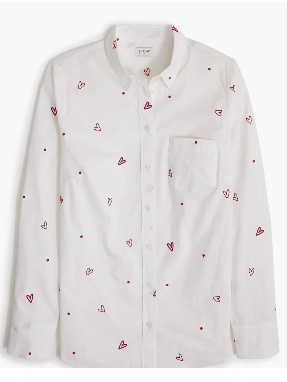 J Crew Factory red embroidered hearts button up